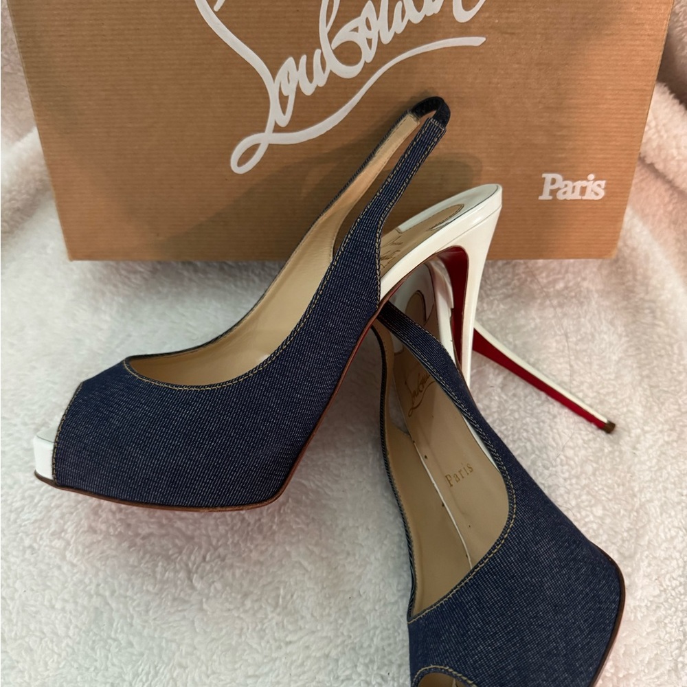 Christian Louboutin Blue Red Heels with Signature Sole